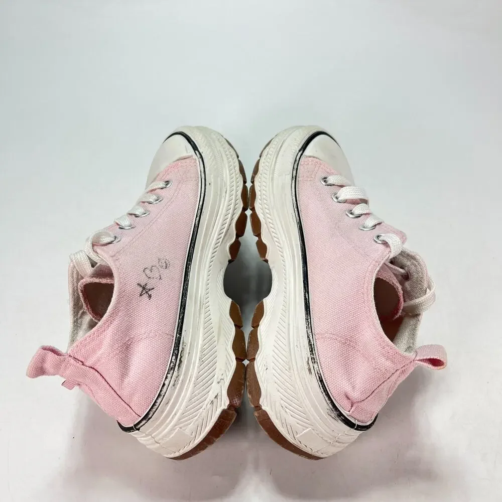 Pink White Lace Up Platform Athletic Shoes Chunky Sneakers Youth Girls Size 3
